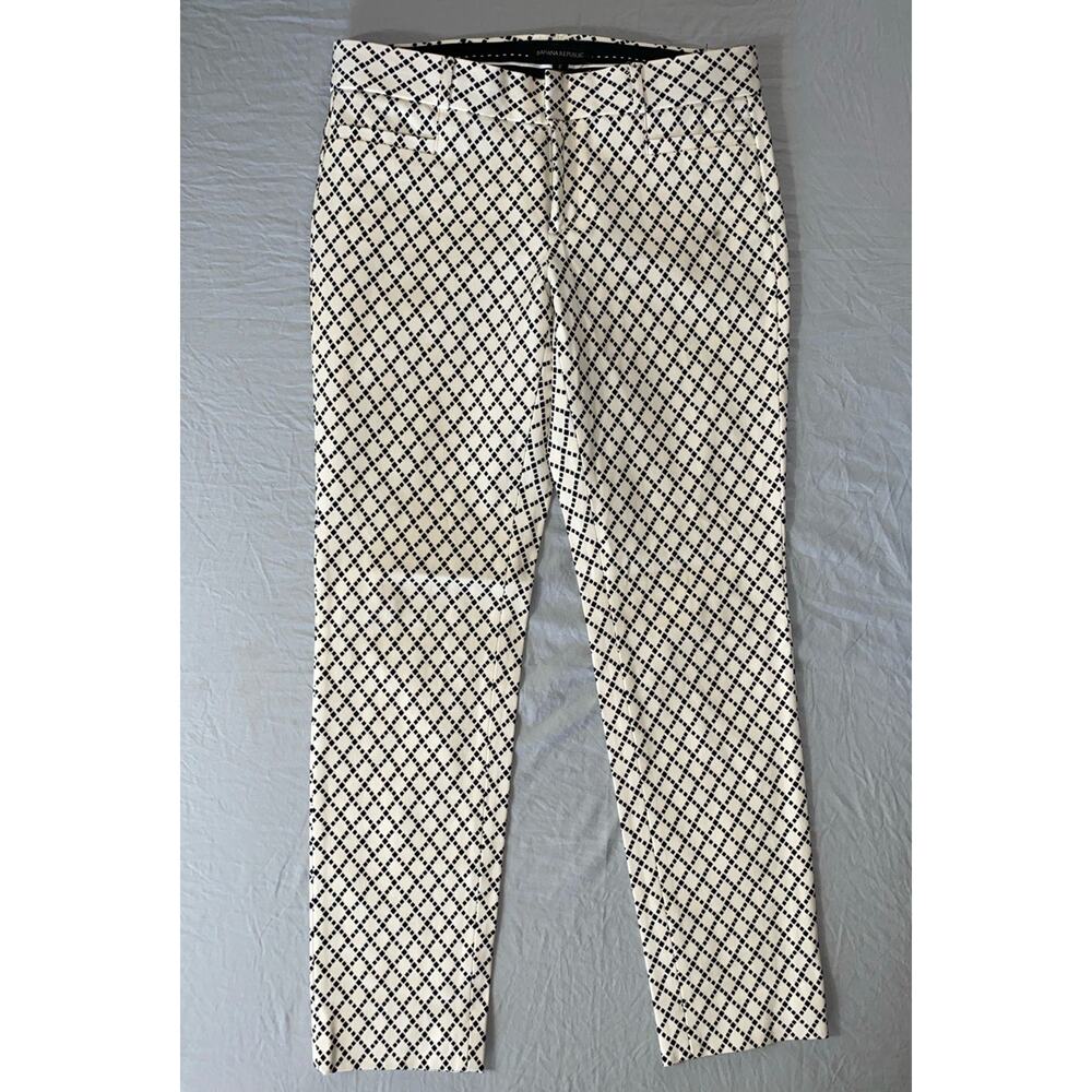 Banana Republic Sloan Fit Bi-Stretch Chino Ankle Pants. Black/Ivory Geo, Size 2.